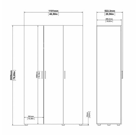 Pepe Wardrobe with 3 doors in Matt Black