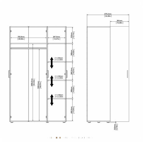 Pepe Wardrobe with 3 doors in Matt Black