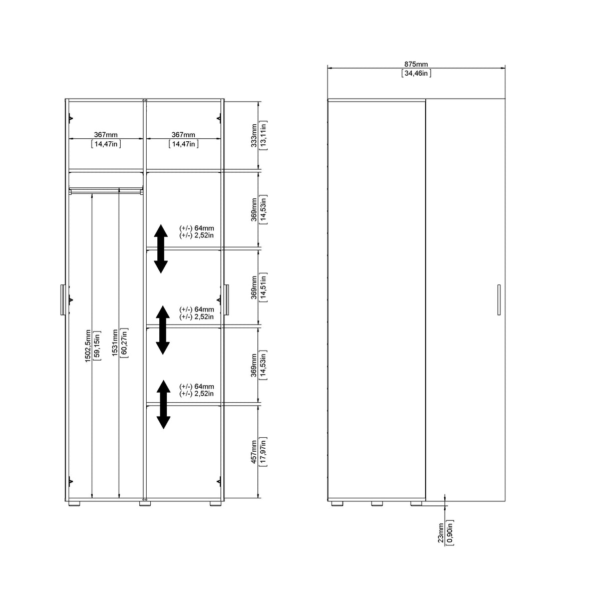 Pepe Wardrobe with 2 doors in Black