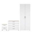 Pepe Package - Bedside 2 Drawers + Chest of 4 Drawers + Wardrobe with 2 Doors in Oak with White High Gloss