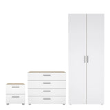 Pepe Package - Bedside 2 Drawers + Chest of 4 Drawers + Wardrobe with 2 Doors in Oak with White High Gloss