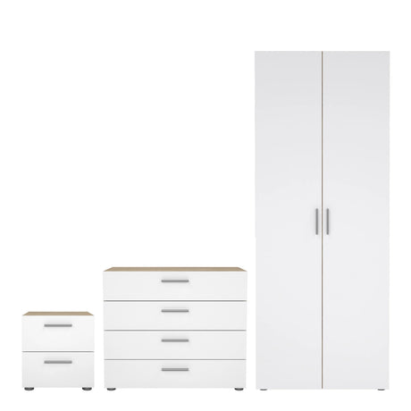Pepe Package - Bedside 2 Drawers + Chest of 4 Drawers + Wardrobe with 2 Doors in Oak with White High Gloss