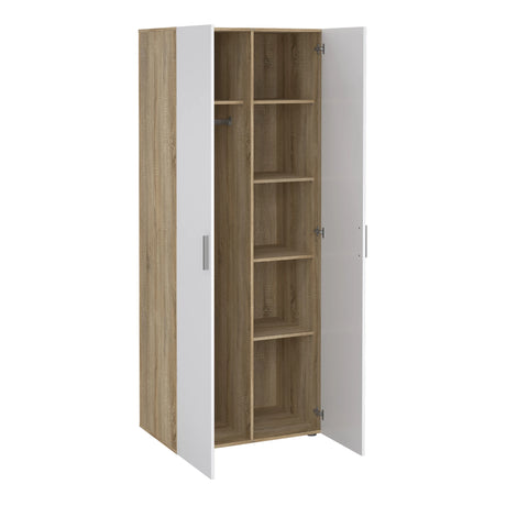 Pepe Package - Bedside 2 Drawers + Chest of 4 Drawers + Wardrobe with 2 Doors in Oak with White High Gloss