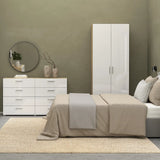 Pepe Package - Bedside 2 Drawers + Chest of 4 Drawers + Wardrobe with 2 Doors in Oak with White High Gloss