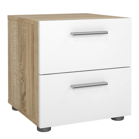 Pepe Package - Bedside 2 Drawers + Chest of 4 Drawers + Wardrobe with 2 Doors in Oak with White High Gloss