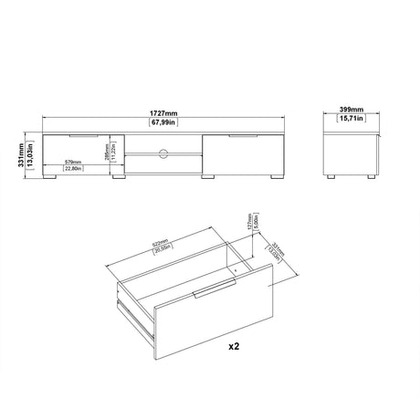 Match TV Unit with 2 Drawers and 2 Shelves in Black