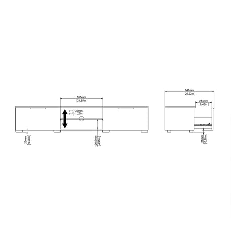 Match TV Unit with 2 Drawers and 2 Shelves in Black