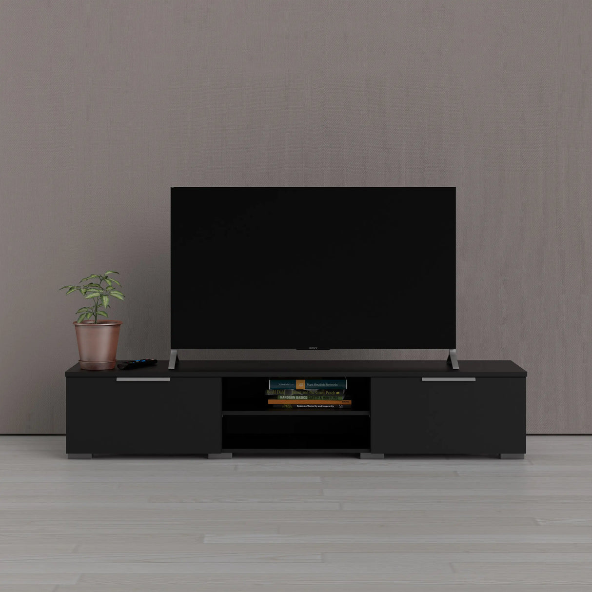 Match TV Unit with 2 Drawers and 2 Shelves in Black