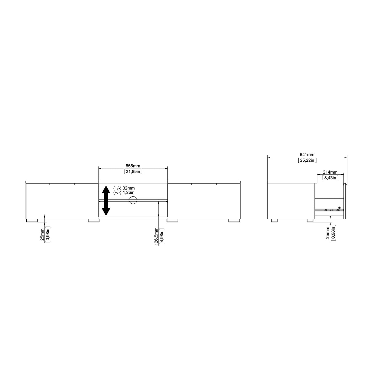 Match TV Unit with 2 Drawers in White Gloss