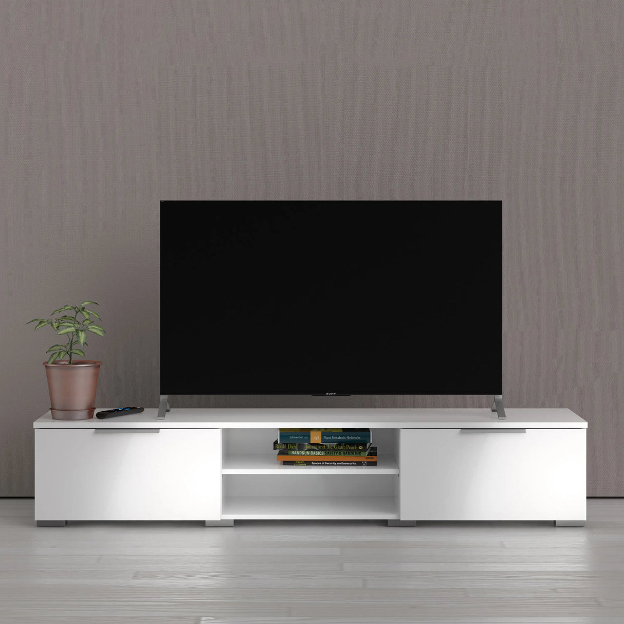 Match TV Unit with 2 Drawers in White Gloss