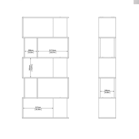 Maze Open Bookcase 4 Shelves in Jackson Hickory Oak and White