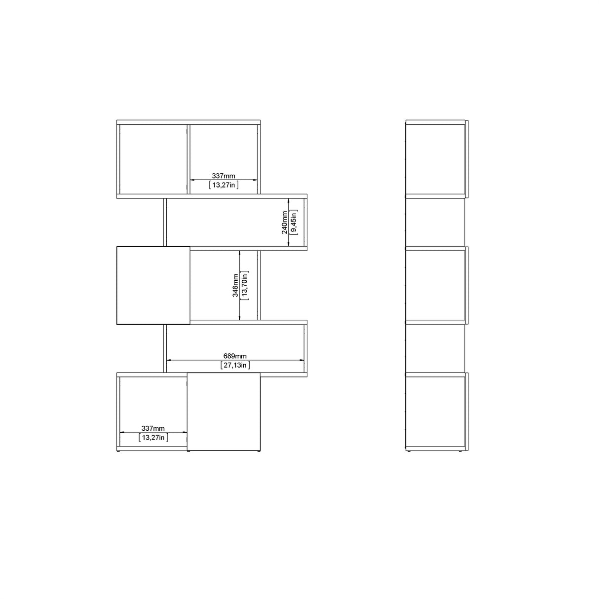 Maze Asymmetrical Bookcase with 3 Doors in Oak and Concrete