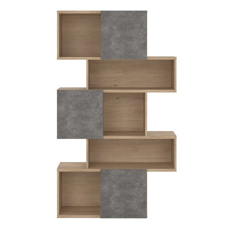 Maze Asymmetrical Bookcase with 3 Doors in Oak and Concrete