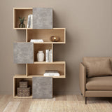Maze Asymmetrical Bookcase with 3 Doors in Oak and Concrete