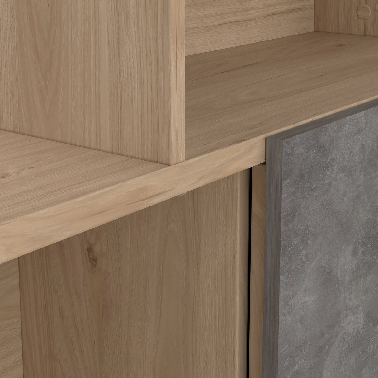 Maze Asymmetrical Bookcase with 3 Doors in Oak and Concrete