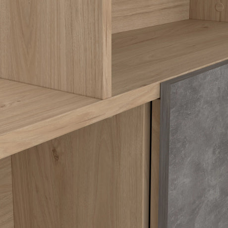 Maze Asymmetrical Bookcase with 3 Doors in Oak and Concrete