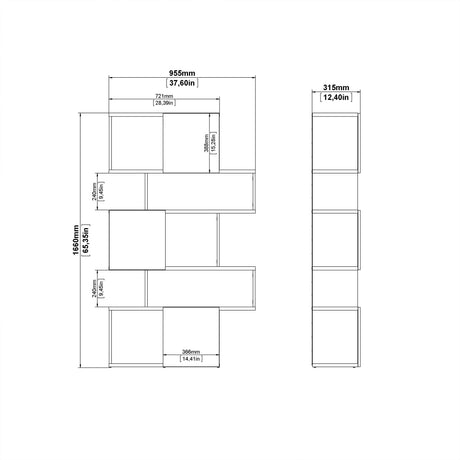 Maze Asymmetrical Bookcase with 3 Doors in Oak and Concrete