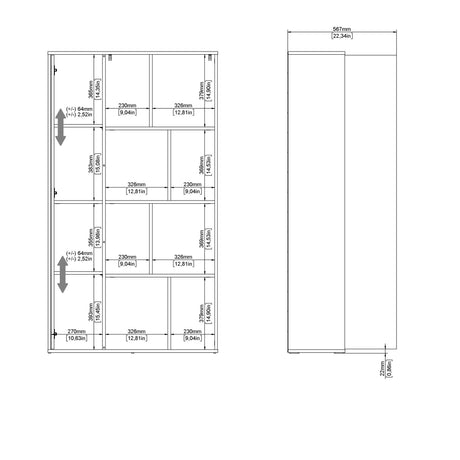 Maze Bookcase with 1 Door in Jackson Hickory and White High Gloss