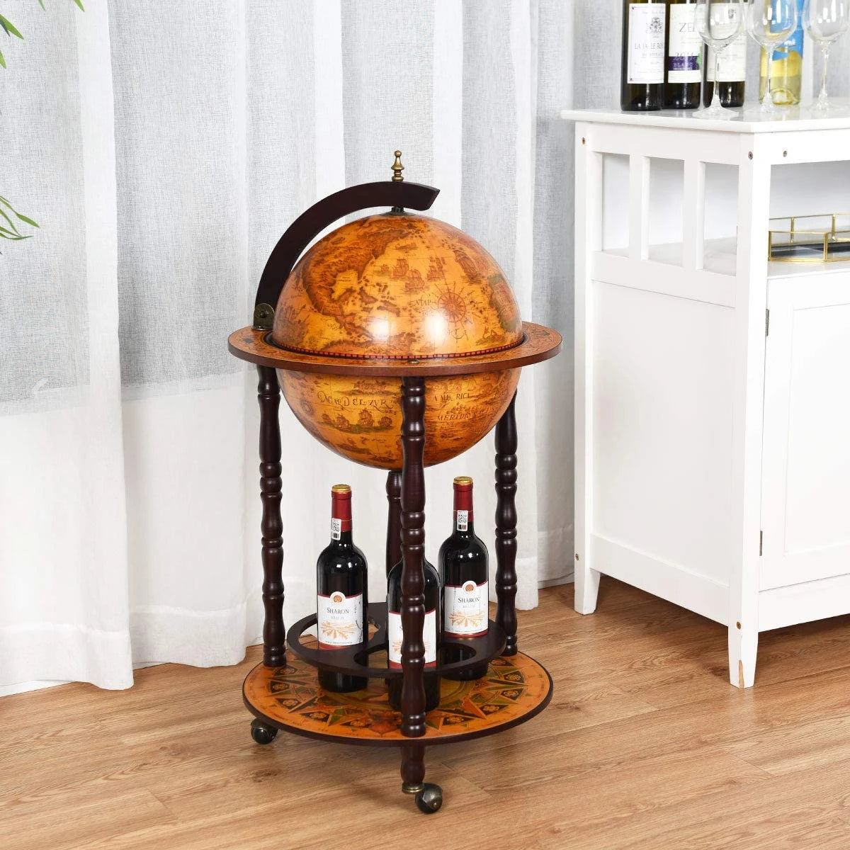 Italian Styled, Globe Drinks Cabinet with Wheels