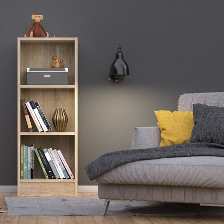 Basic Low Narrow Bookcase with 2 Shelves in Oak
