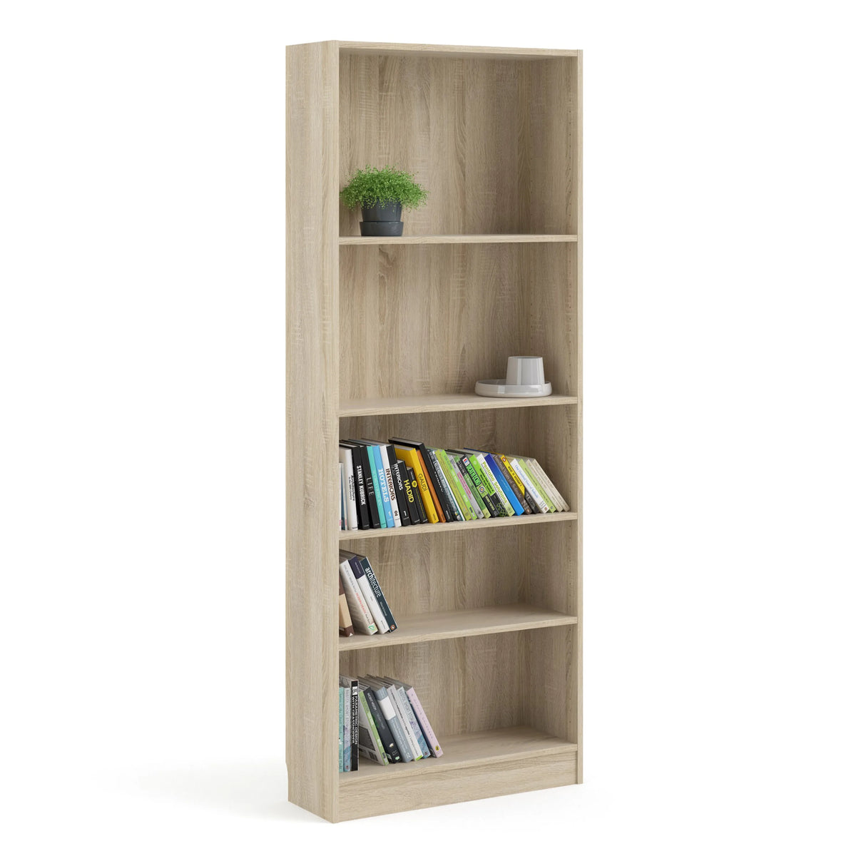 Basic Tall Wide 4 Shelf Bookcase in Oak