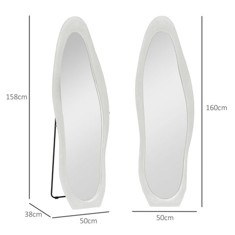 HOMCOM Wavy Velvet-Feel Full Length Mirror - White