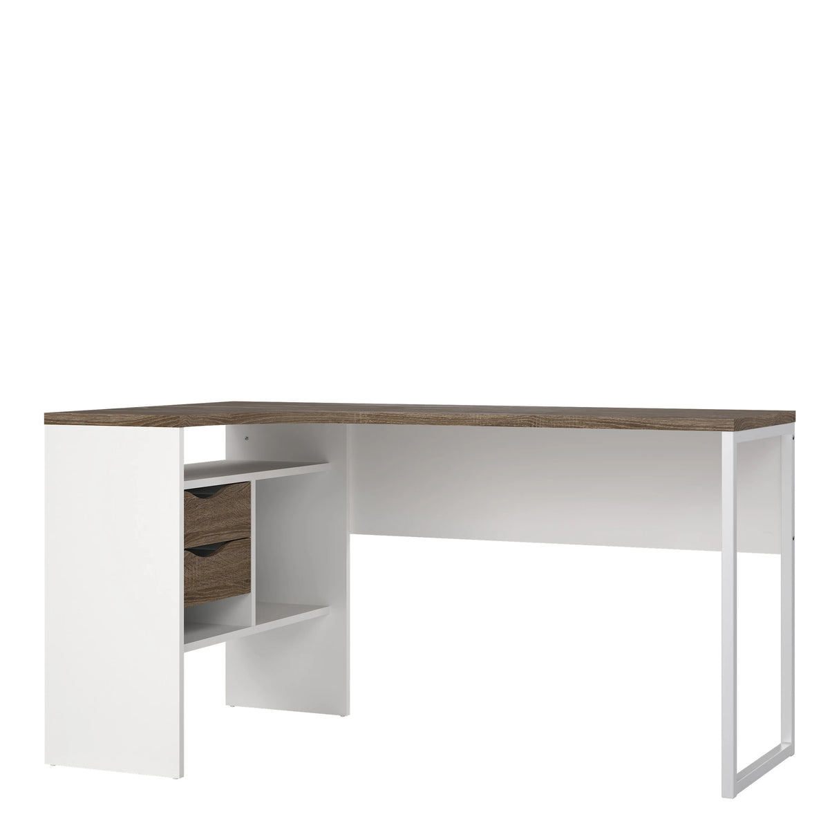 Function Plus Corner Desk White and Truffle Oak 2 Drawers