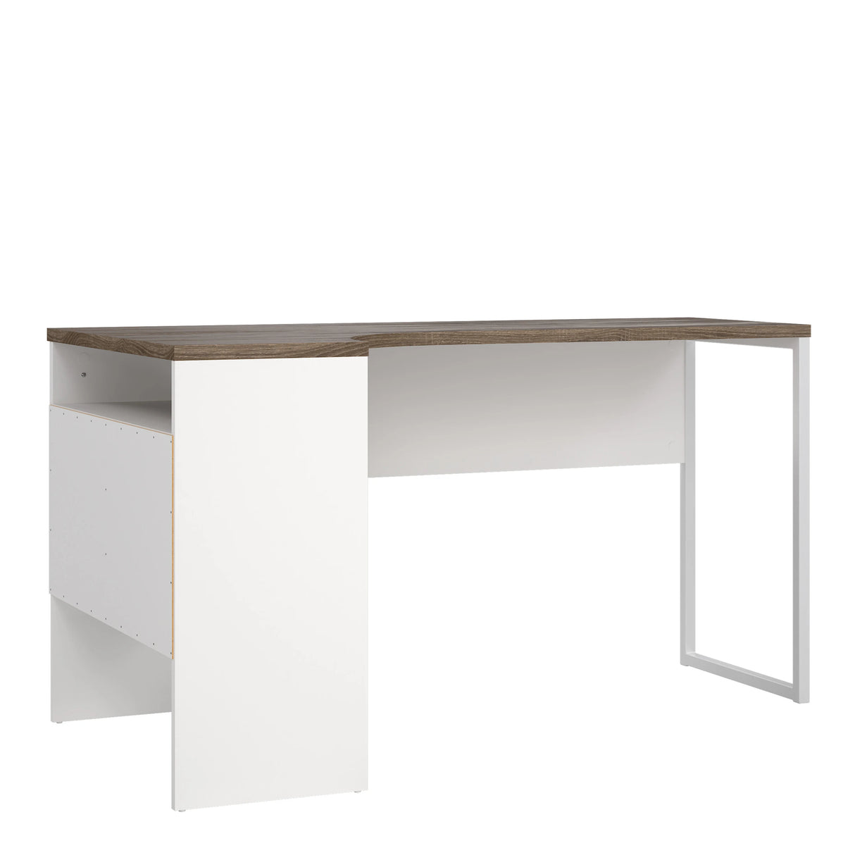 Function Plus Corner Desk White and Truffle Oak 2 Drawers