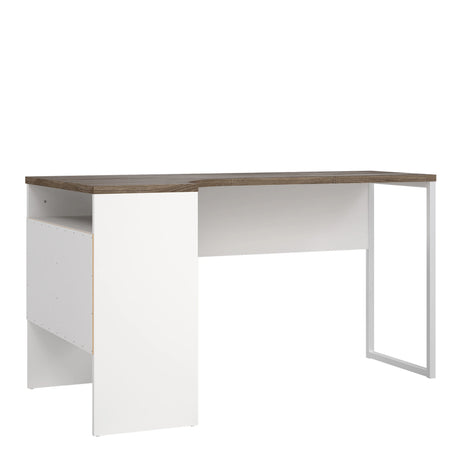 Function Plus Corner Desk White and Truffle Oak 2 Drawers