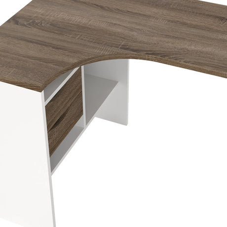 Function Plus Corner Desk White and Truffle Oak 2 Drawers