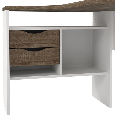 Function Plus Corner Desk White and Truffle Oak 2 Drawers