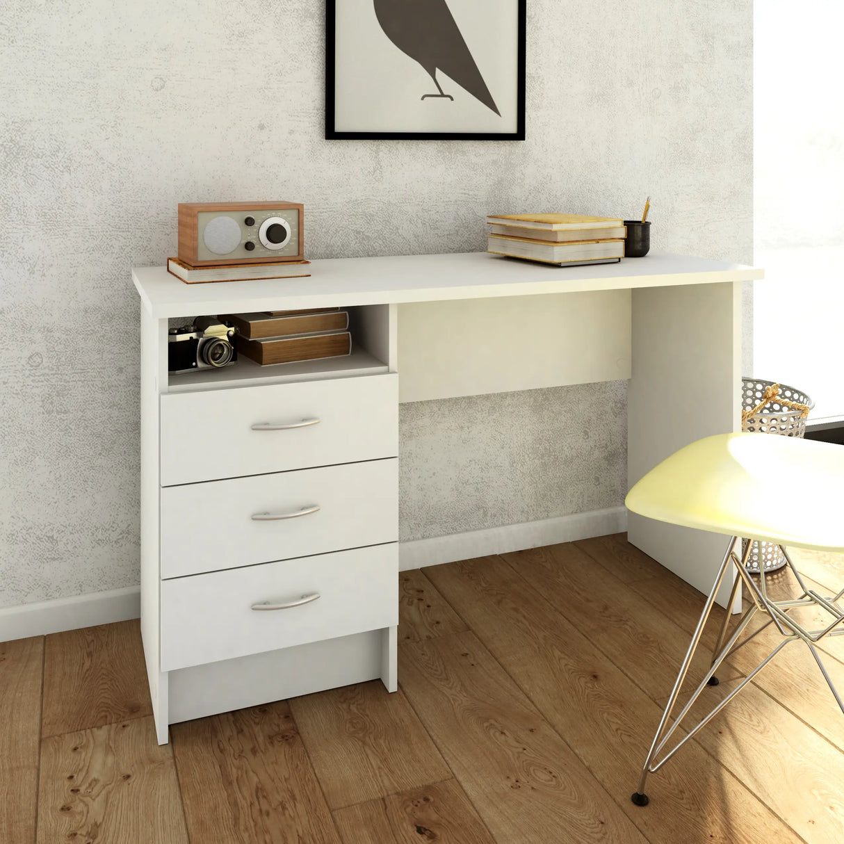 Function Plus Desk with 3 Drawers in White