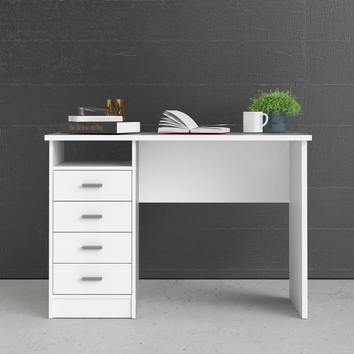Function Plus Desk White 4 Drawers