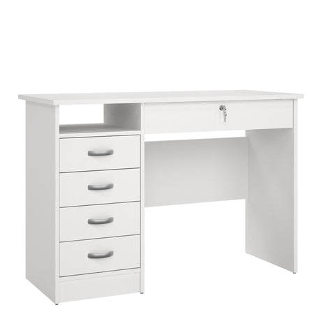 Function Plus Desk with 5 Drawers in White