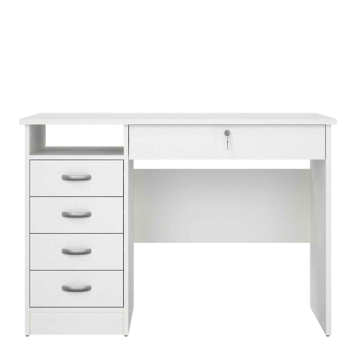 Function Plus Desk with 5 Drawers in White