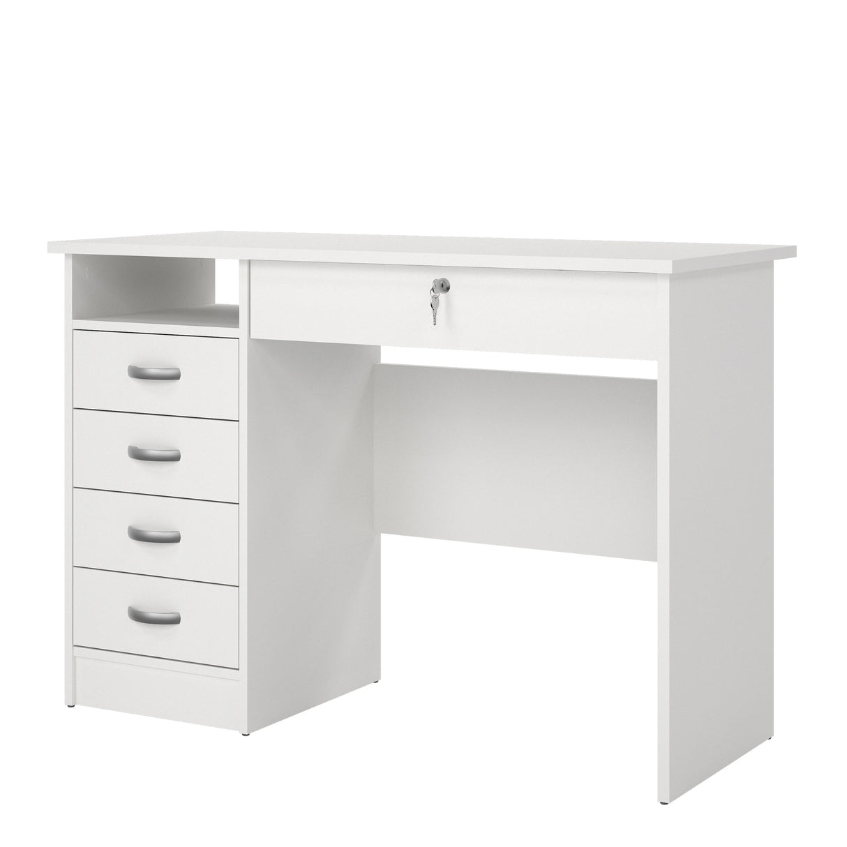Function Plus Desk with 5 Drawers in White
