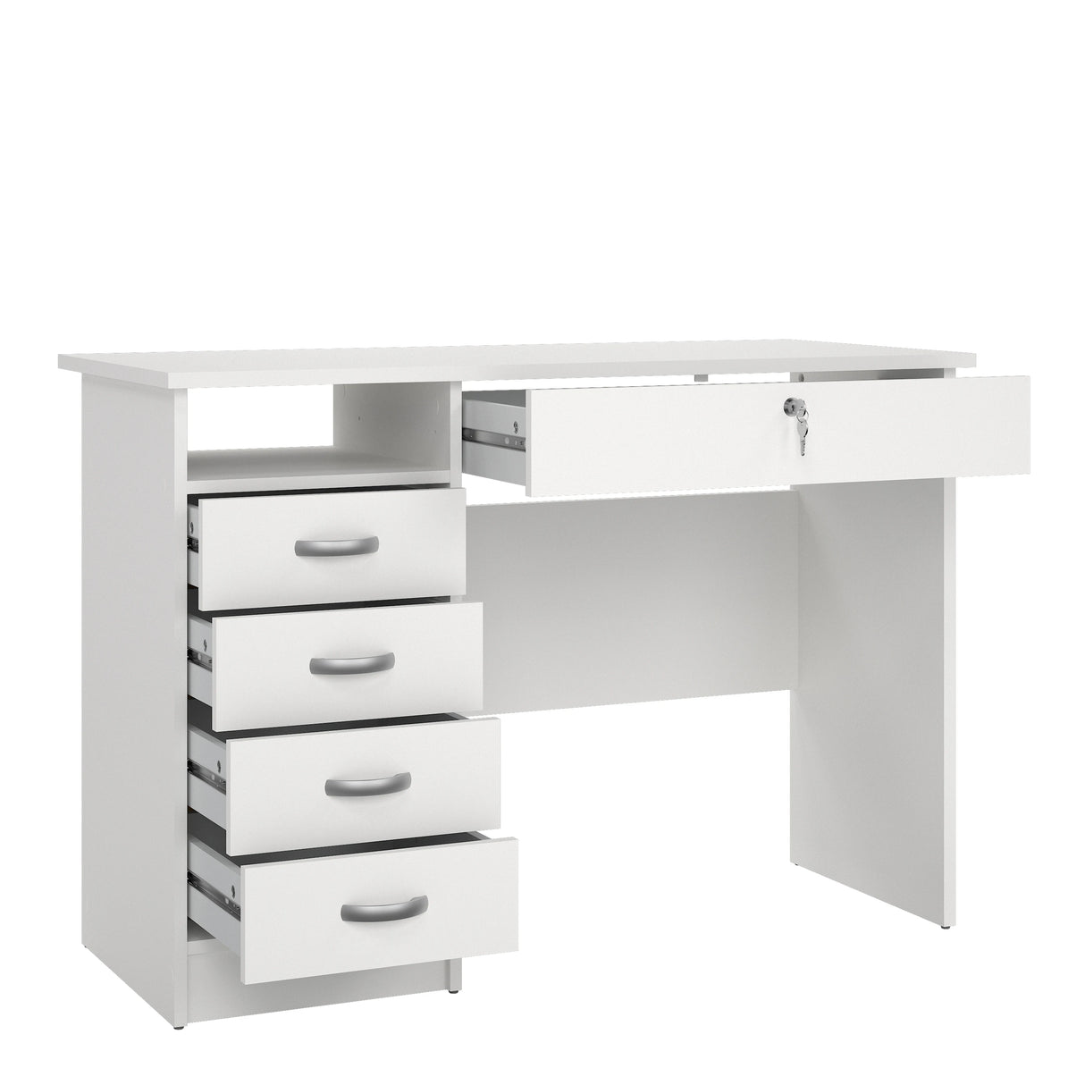 Function Plus Desk with 5 Drawers in White