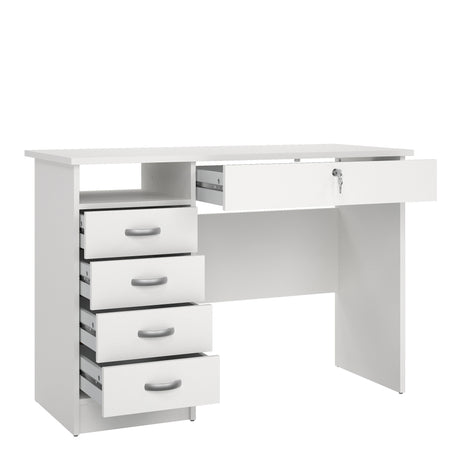 Function Plus Desk with 5 Drawers in White