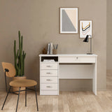 Function Plus Desk with 5 Drawers in White