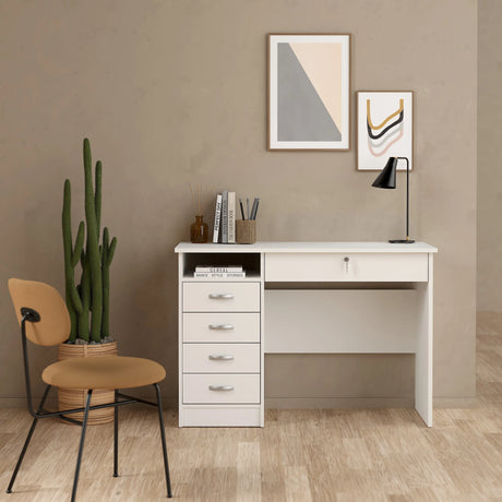 Function Plus Desk with 5 Drawers in White