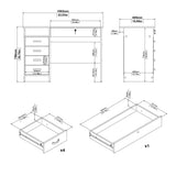 Function Plus Desk with 5 Drawers in White