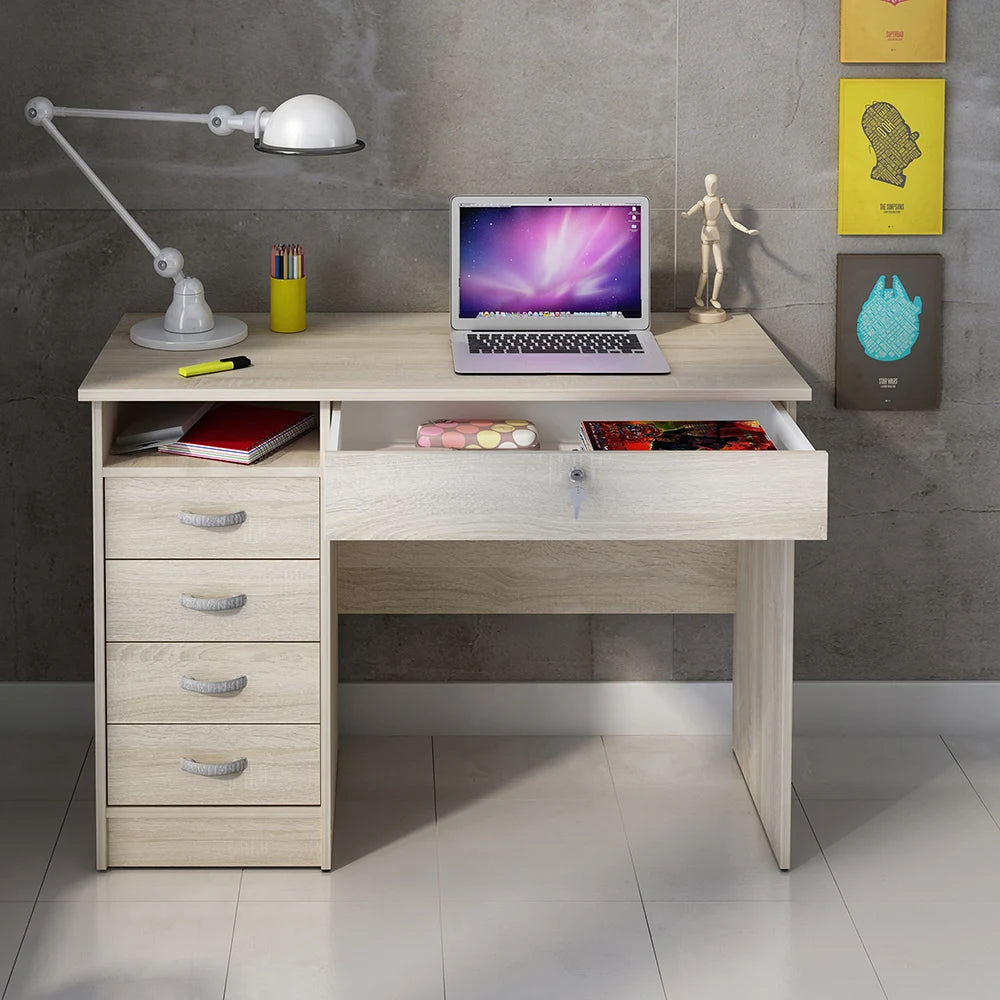 Function Plus Desk with 5 Drawers in Oak