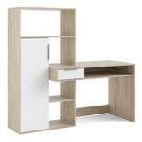 Function Plus Desk White and Oak with Drawer and Cupboard