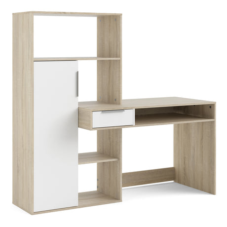 Function Plus Desk White and Oak with Drawer and Cupboard