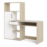 Function Plus Desk White and Oak with Drawer and Cupboard