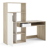 Function Plus Desk White and Oak with Drawer and Cupboard