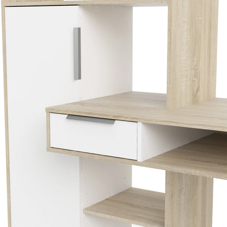 Function Plus Desk White and Oak with Drawer and Cupboard