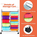 15 Drawer Rolling Storage Cart with Wheels for Home Office-Macaroon