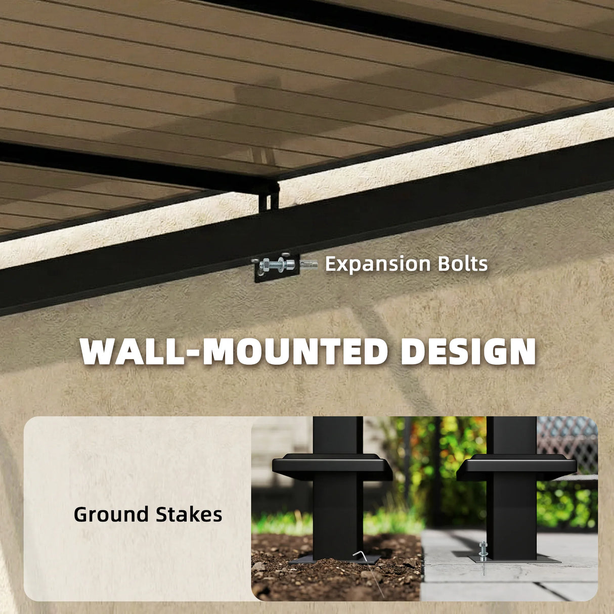 Outsunny 3 x 2.87 m Metal Lean-to Pergola, Wall-Mounted Hardtop Garden Pergola with Polycarbonate Roof and Metal-Aluminium Frame