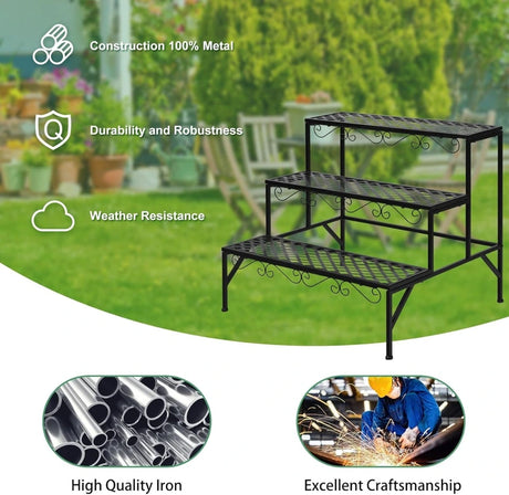 3-Tier Metal Plant Stand for Patio & Garden & Balcony